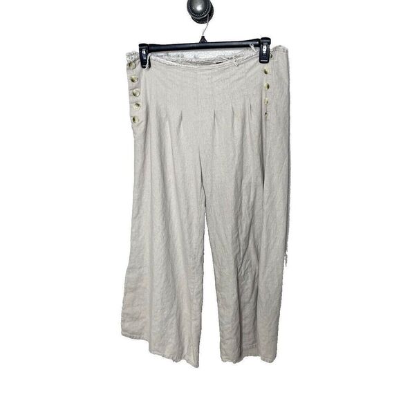 Rewash brand Size M Linen Wide Leg Capri Sailor Button Pants Raw Waist Y2K - Picture 1 of 9